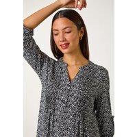 Roman Women's Animal Print Pintuck Shirt in Black | Size: 12