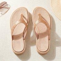 MyShoeStore Women's Summer Sandals Low Wedge Comfy Toe Post Flip Flops in Rose Gold | Size: 6