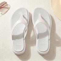 MyShoeStore Women's Summer Sandals Low Wedge Comfy Toe Post Flip Flops in White | Size: 5