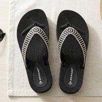 MyShoeStore Women's Summer Sandals Low Wedge Comfy Toe Post Flip Flops in Black | Size: 6