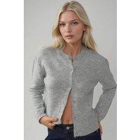 Hiccup Women's Crew Neck Knitwear Soft Touch Cardigan in Grey | Size: Large