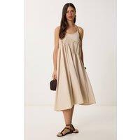 Happiness Istanbul Women's Ruffled U Collar Midi Dress in Cream | Size: Medium