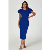 FS Collection Women's Ruffle Sleeve Bodycon Midi Dress In Royal Blue | Size: Medium
