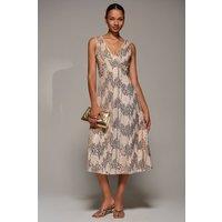 Jolie Moi Women's V-Neck Sequin Embellished Velvet Midi Dr in Gold | Size: 16
