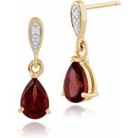 Gemondo Women's Classic Pear Garnet & Diamond Drop Earrings in 9ct Yellow Gold in Red