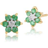 Gemondo Women's Floral Round Emerald & Diamond 6 Stone Cluster Stud Earrings in 9ct Yellow Gold in Green
