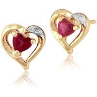 Gemondo Women's Classic Heart Ruby & Diamond Stud Earrings in 9ct Yellow Gold in Red