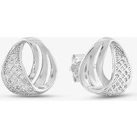 T.H.Baker Women's Silver Twisted Hoop Pave Stud Earrings E610287