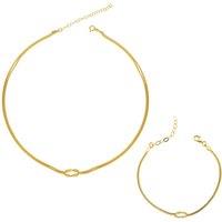 Spero London Women's Snake Chain Knot Bracelet & Choker Set in Sterling Silver in Gold