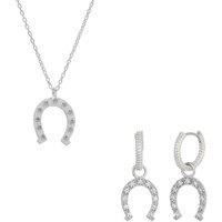Spero London Women's Sterling Silver Horseshoe Equestrian Necklace & Earring Set