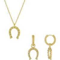 Spero London Women's Sterling Silver Horseshoe Equestrian Necklace & Earring Set in Gold