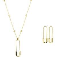Spero London Women's Sterling Silver Safety Pin Necklace & Earring Set in Gold