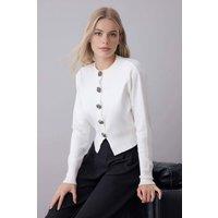 WOVCOR Women's Knit Cardigan With Rose Button Detail in White | Size: Large