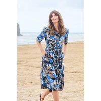 Lily & Me Women's Robyn Ceres Print Viscose Short Sleeve Tea Dress with Side Pockets in Navy | Size: 16