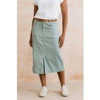 Lily & Me Women's Morwenna Stretch Twill Midi Skirt in Olive | Size: 16