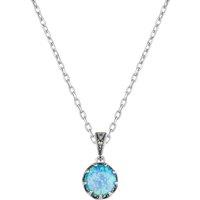 Spero London Women's Round Opal High Quality Sterling Silver Pendant Necklace in Bright Blue