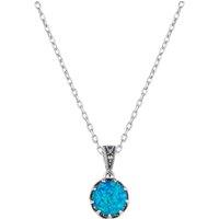 Spero London Women's Round Opal High Quality Sterling Silver Pendant Necklace in Dark Blue