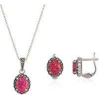 Spero London Women's Oval Red Opal High Quality Sterling Silver Set