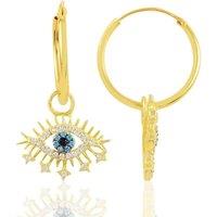 Spero London Women's Evil Eye Earring Blue Eye Eyelash Sterling Silver Earring in Gold