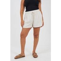 Brave Soul Women's Curve Stripe Elasticated Waist Shorts in Ecru | Size: 22