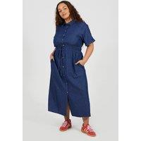 Brave Soul Women's Curve Short Sleeve Chambray Midi Shirt Dress in Indigo | Size: 20