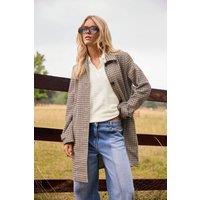 PixieGirl Women's Petite Check Midi Coat in Medium Beige | Size: 12