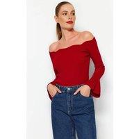 WOVCOR Women's Carmen Collar Knit Sweater in Red | Size: Medium