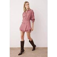 WOVCOR Women's Striped Shirt Detail Mini Dress in Dark Red | Size: 10