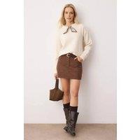 WOVCOR Women's Soft Knit Jumper with Shawl Neck Tie Detail in Ecru | Size: Medium
