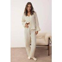 WOVCOR Women's Polka Dot Cotton Muslin Wide Leg Long Sleeve Pyjama Set in Ecru | Size: 6