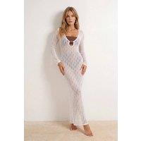 WOVCOR Women's Sheer Knit Cut Out Maxi Beach Dress Cover Up in Ecru | Size: XS