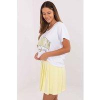 Love Lace Women's Cotton V Neck T-Shirt Pleated Mini Skirt Set in Yellow