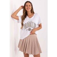 Love Lace Women's Cotton V Neck T-Shirt Pleated Skirt Set in Beige