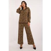 Love Lace Women's Animal Print Button Shirt & Wide Leg Pants Set in Brown