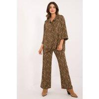 Love Lace Women's Animal Print Button Shirt & Wide Leg Pants Set Style 200221 in Brown