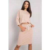 Love Lace Women's 3/4 Sleeve Blouse Pencil Skirt Set in Beige