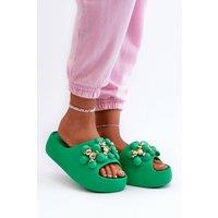 Love Lace Women's Lightweight Foam Flip Flops with Cute Embellishments Summer in Green | Size: 8