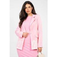 Love Lace Women's Elegant Polyester Blazer with Lace Hem in Pink