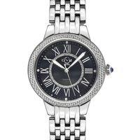 GV2 Women's Astor II Black Dial Stainless Steel Swiss Quartz Diamond Watch in Silver