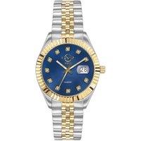 GV2 Women's Naples 18 Diamond-Set Luxury Swiss Quartz Two-Tone IP Yellow Gold & Stainless Steel Bracelet, Sapphire Crystal, Fluted Bezel 34 MM Watch