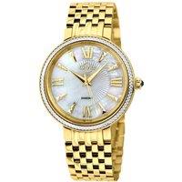 GV2 Women's Genoa White MOP Dial, Stainless Steel Diamond Swiss Quartz Watch in Gold