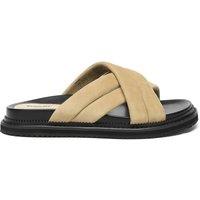 EverAu Australia Women's Sheep Suede Rylan Slides with Rubber Sole in Light Sand | Size: 4
