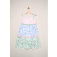 Miss Girl's Gingham Dress with Scalloped Detail in Pink | Size: 4 Years