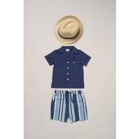 Little Gent Boy's Woven Shirt, Stripe Shorts & Fedora Hat in Navy | Size: 2 Years