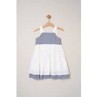 Miss Girl's Stripe Panel Bow Back Dress in White | Size: 3 Years