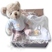 Aye Do Gifts Personalised Little Tiger Name Baby Gift Hamper - Teddy & Baby Vest in White | Size: Newborn