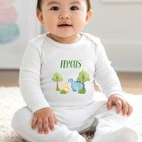 Aye Do Gifts Personalised Baby Dinosaurs Baby Outfit - Baby Grow in White | Size: Newborn