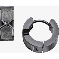 Fred Bennett Men's Stainless Steel Gunmetal Chevron Hoop Earrings E6396 in Black