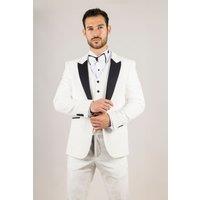 TruClothing Men's 3 Piece Suit Velvet Paisley Shawl Collar Tailored Fit Wedding Tuxedo in White | Size: 50R