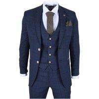TruClothing Men's 3 Piece Plaid Check Suit Tailored Fit Formal Set in Navy | Size: 50R